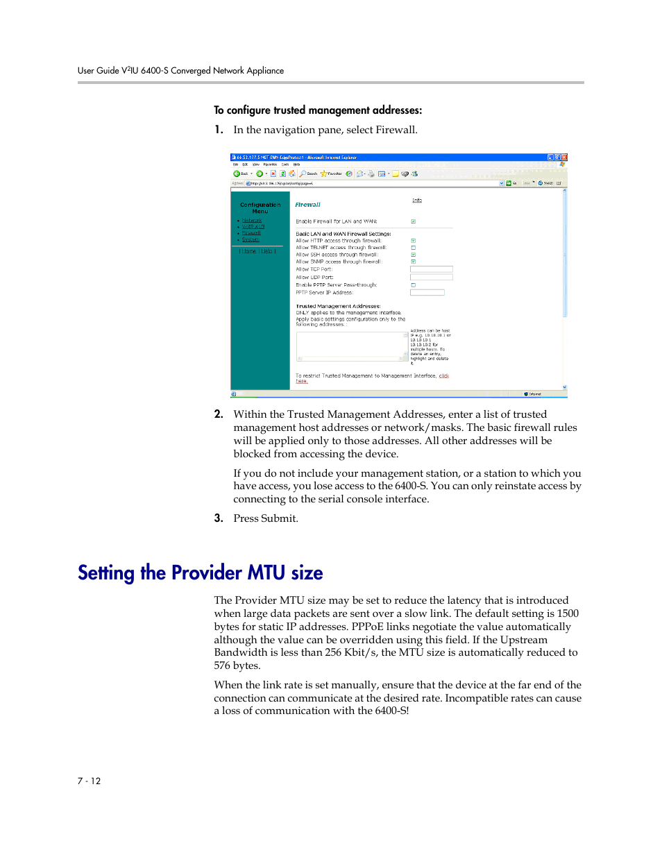 Setting the provider mtu size, Setting the provider mtu size –12 | Polycom V2IU Converged Network Appliance 6400-S User Manual | Page 58 / 82