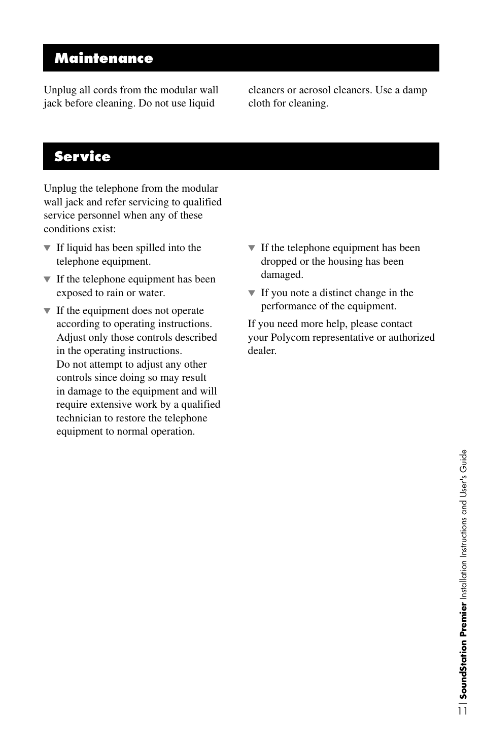 Maintenance, Service | Polycom 500D User Manual | Page 17 / 28