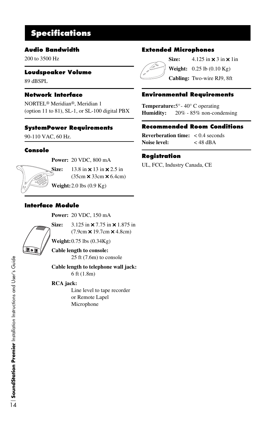 Specifications | Polycom 500D User Manual | Page 20 / 28