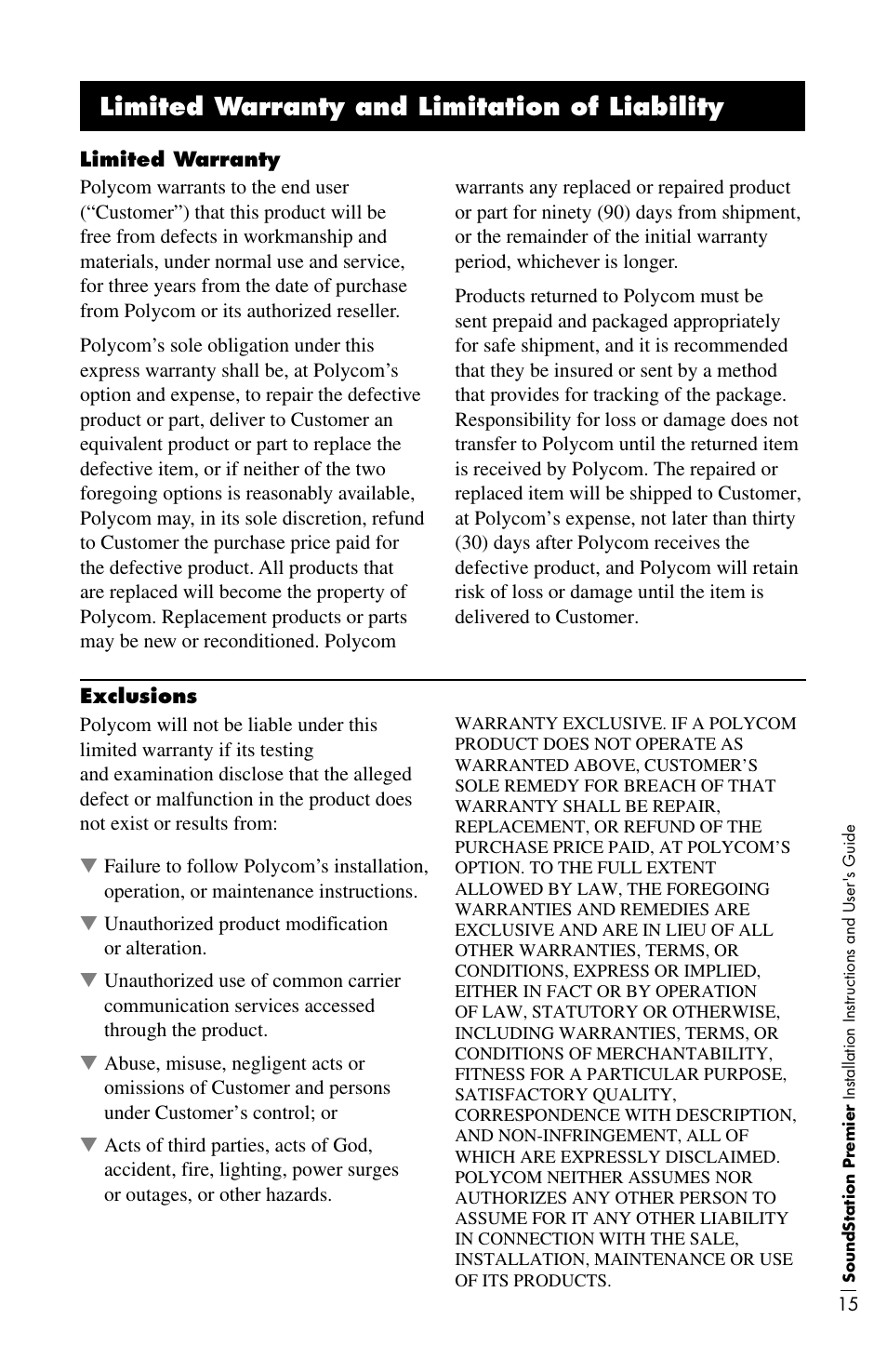 Limited warranty and limitation of liability | Polycom 500D User Manual | Page 21 / 28