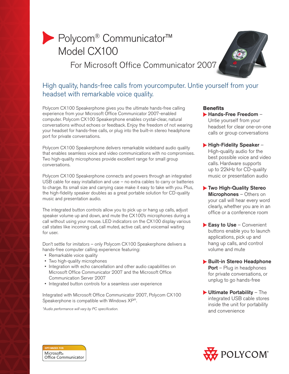 Polycom Communicator C100 User Manual | 2 pages