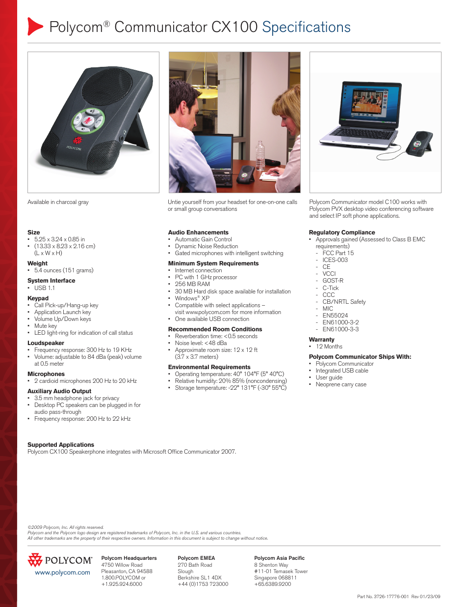 Polycom, Communicator cx100 specifications | Polycom Communicator C100 User Manual | Page 2 / 2