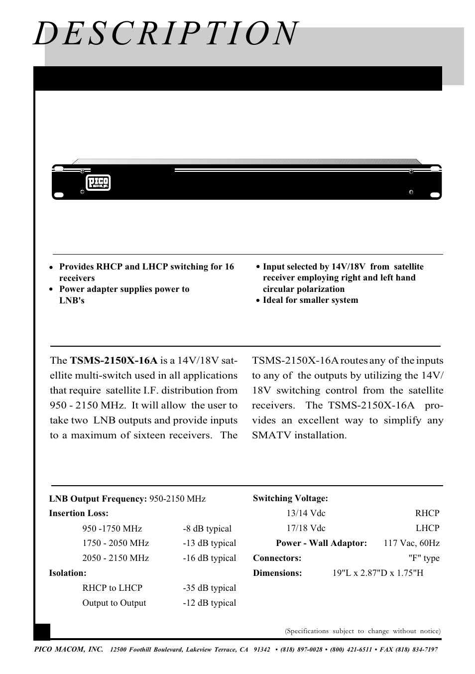 And specifications | Pico Macom TSMS-16A User Manual | Page 4 / 7