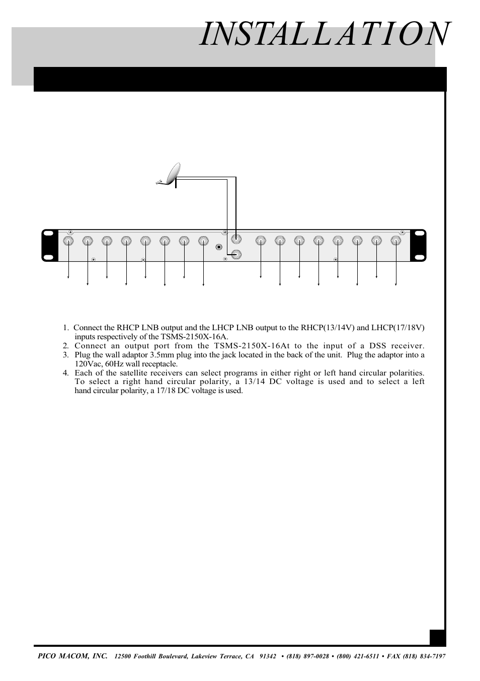 Instal l at i o n, Hook-up, Pico macom, inc | Pico Macom TSMS-16A User Manual | Page 5 / 7