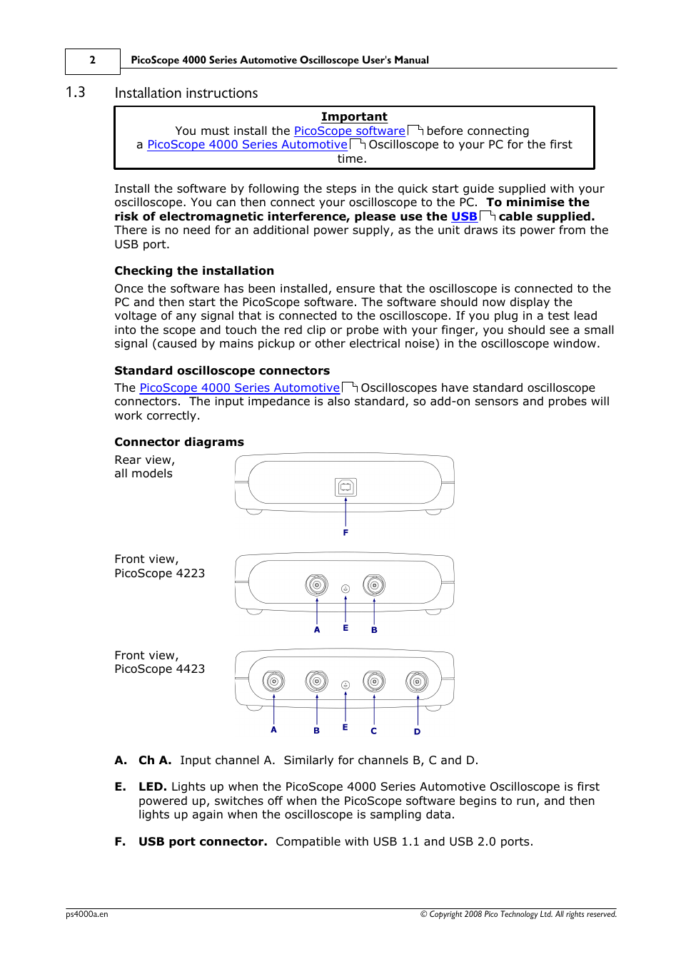 Installation instructions, 3 installation instructions | Pico Macom Pico Technology PicoScope 4000 Automotive PC Oscilloscopes User Manual | Page 6 / 18