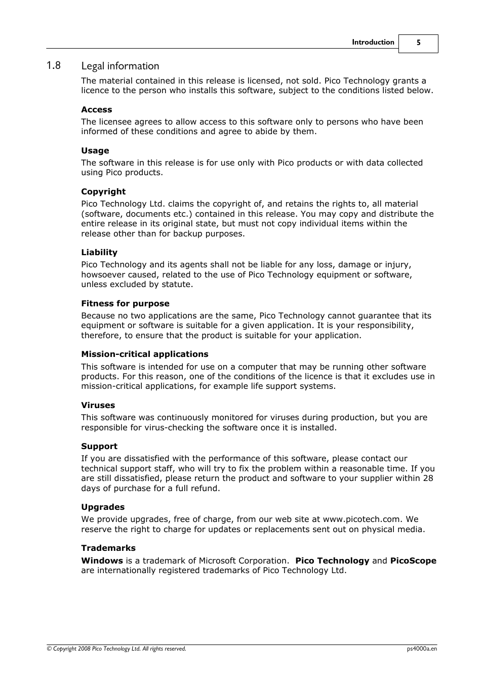 Legal information, 8 legal information | Pico Macom Pico Technology PicoScope 4000 Automotive PC Oscilloscopes User Manual | Page 9 / 18