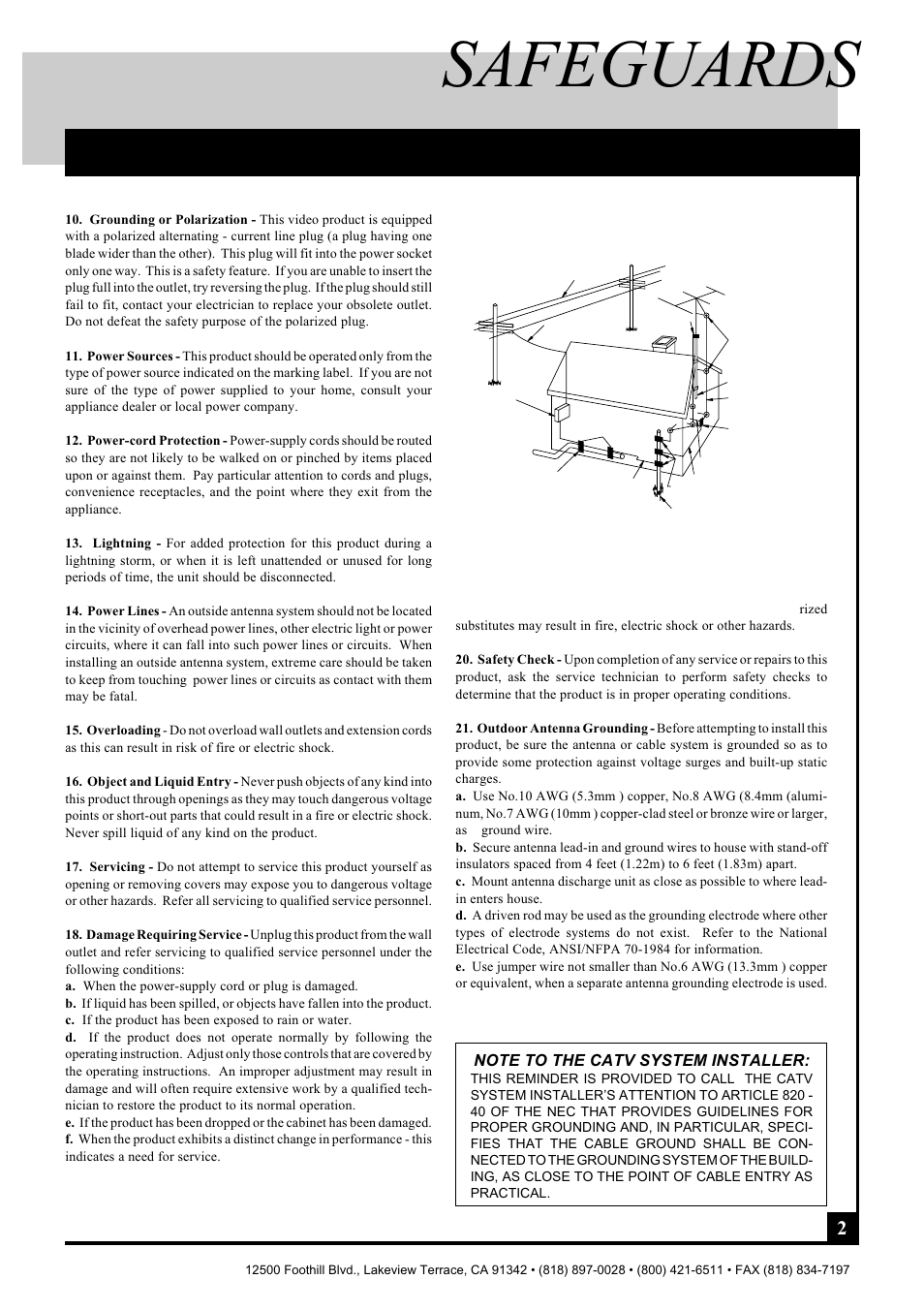 Safeguards, Importent information con't, Pico macom inc | Pico Macom CAM-35UNIV User Manual | Page 3 / 12