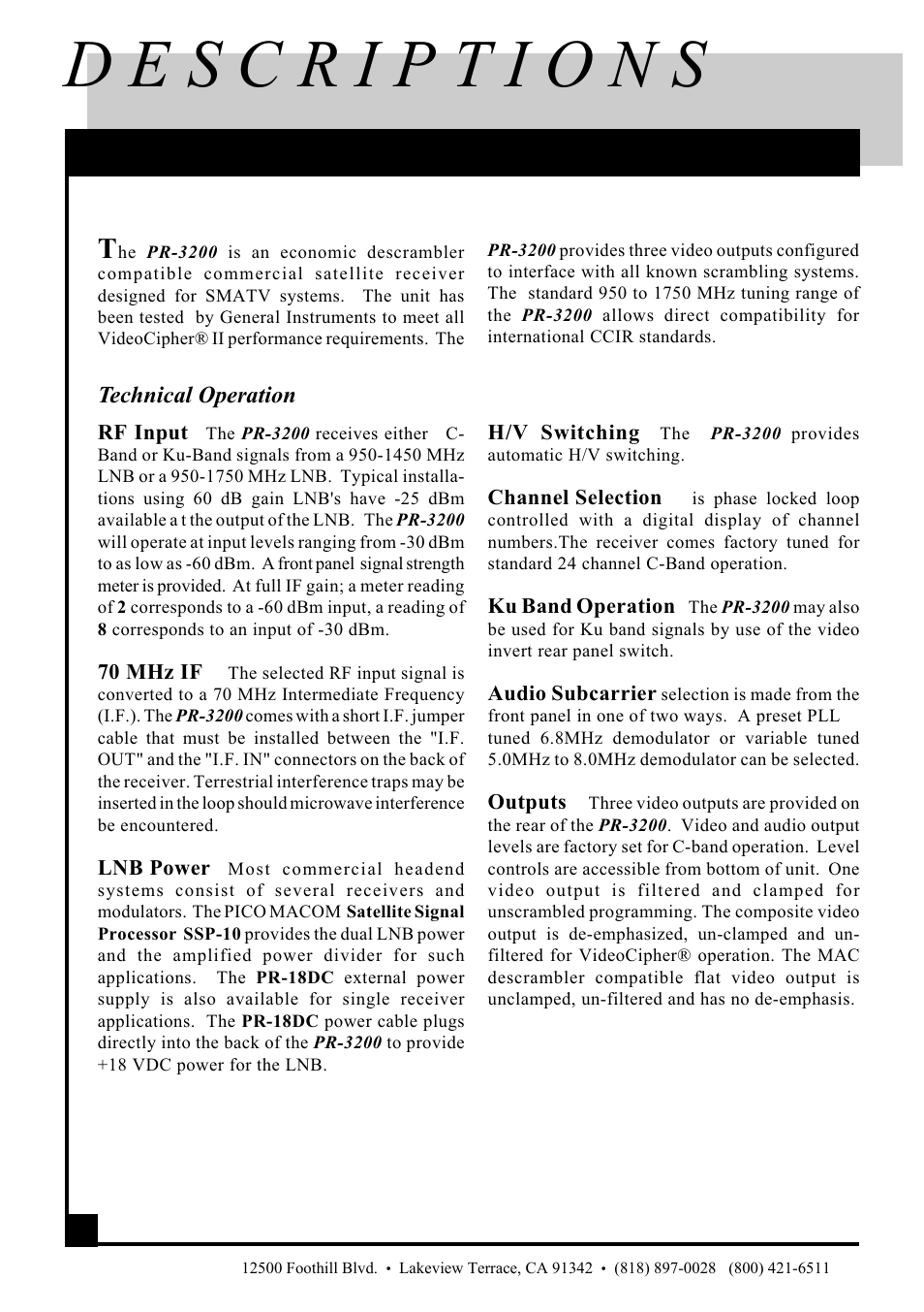 Technical operation | Pico Macom PR3200 User Manual | Page 4 / 16