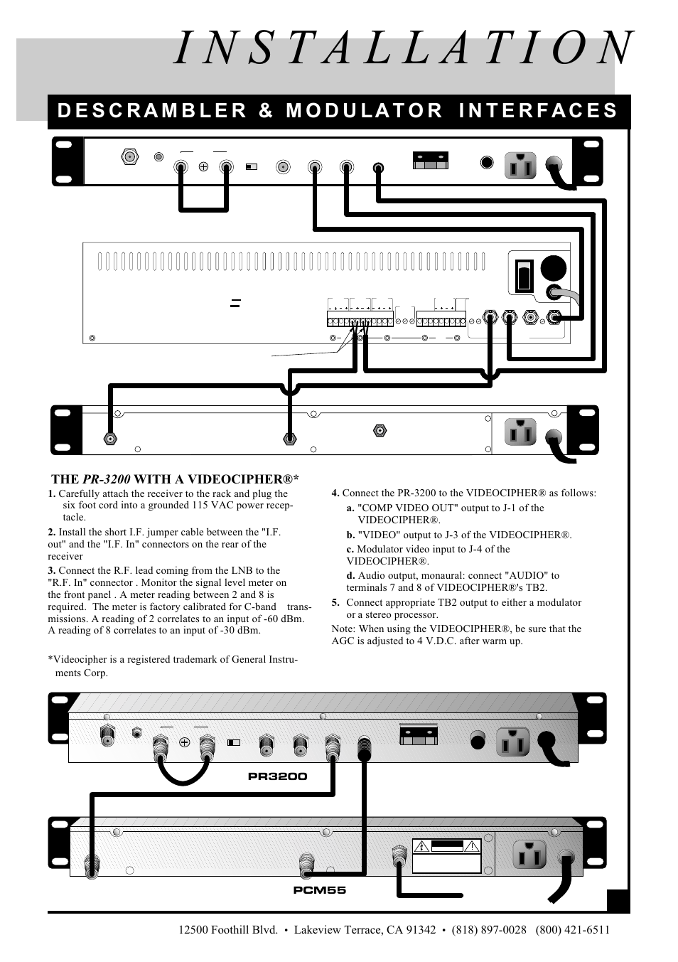 The pr-3200 with a videocipher, Pcm55, Pr3200 | Videocipher ii | Pico Macom PR3200 User Manual | Page 9 / 16