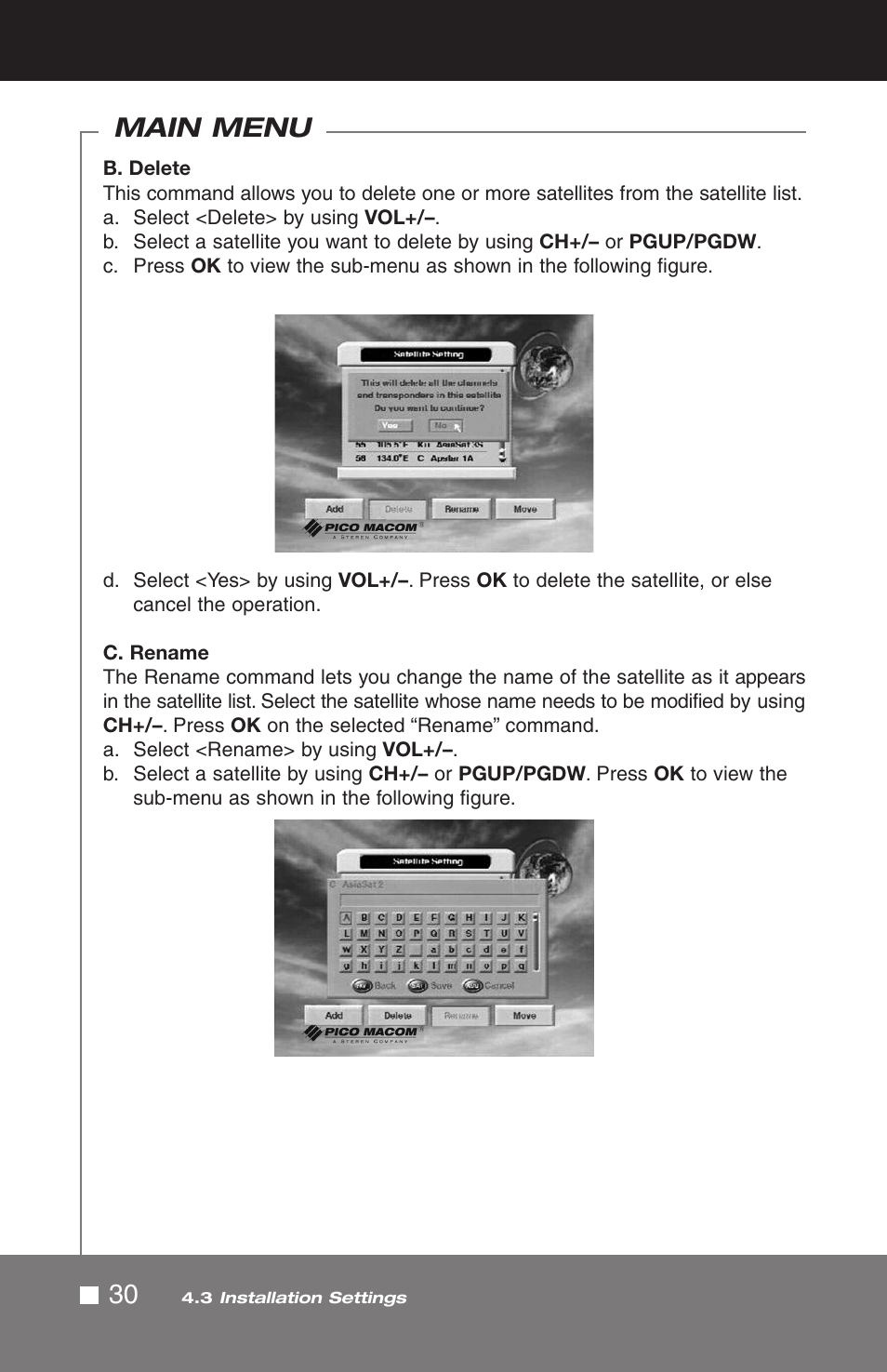 Main menu | Pico Macom SIRD-FTA User Manual | Page 30 / 52