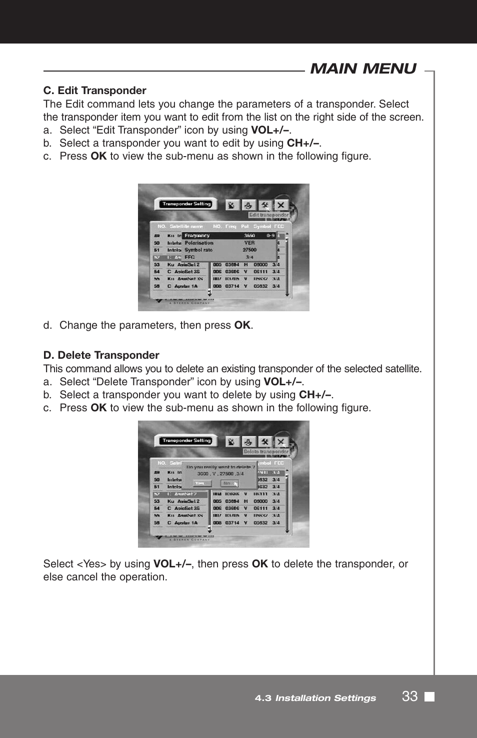 33 main menu | Pico Macom SIRD-FTA User Manual | Page 33 / 52
