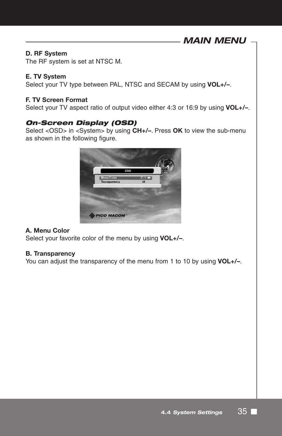 35 main menu | Pico Macom SIRD-FTA User Manual | Page 35 / 52