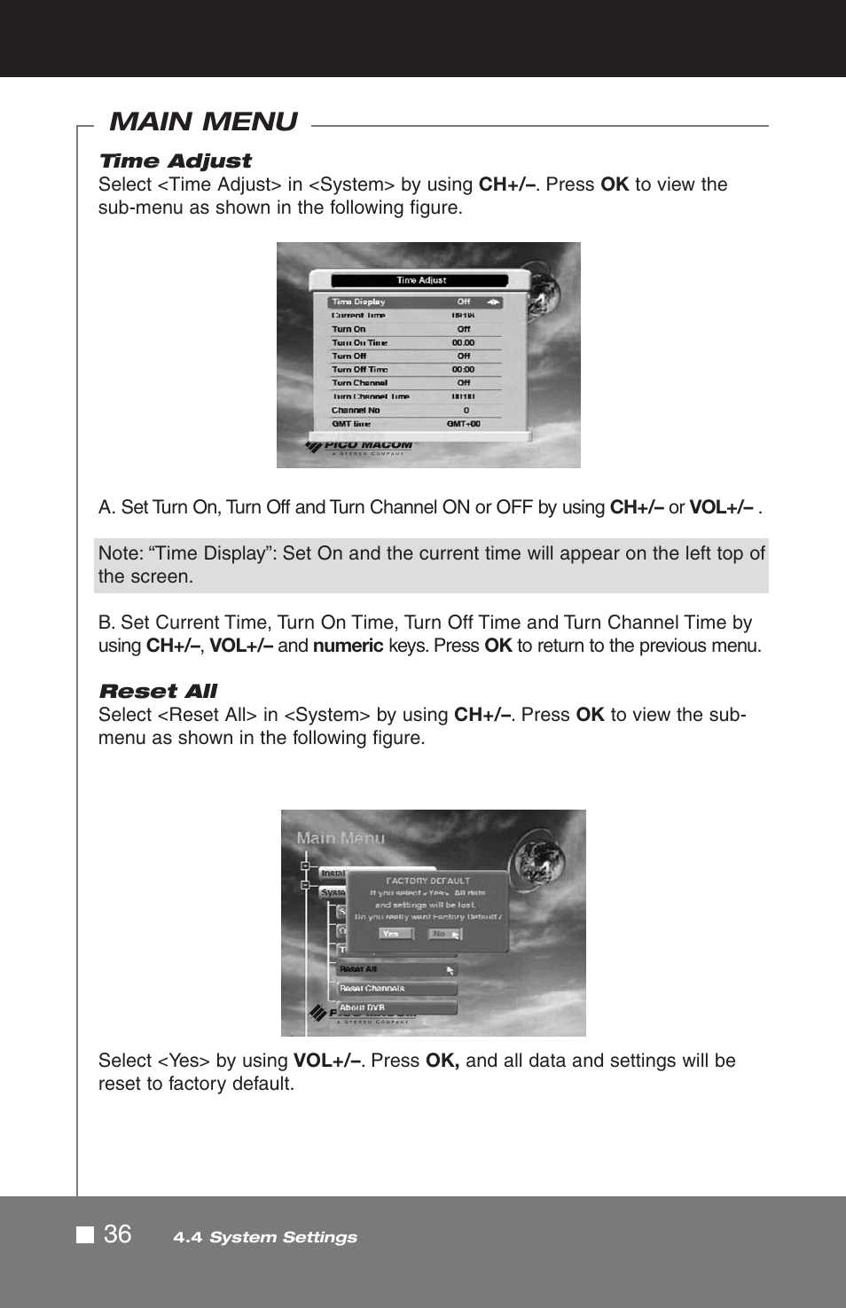 Main menu | Pico Macom SIRD-FTA User Manual | Page 36 / 52