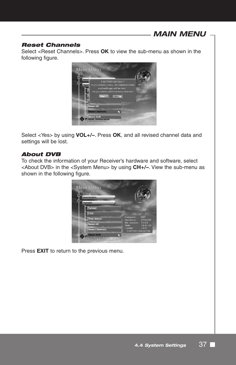 37 main menu | Pico Macom SIRD-FTA User Manual | Page 37 / 52