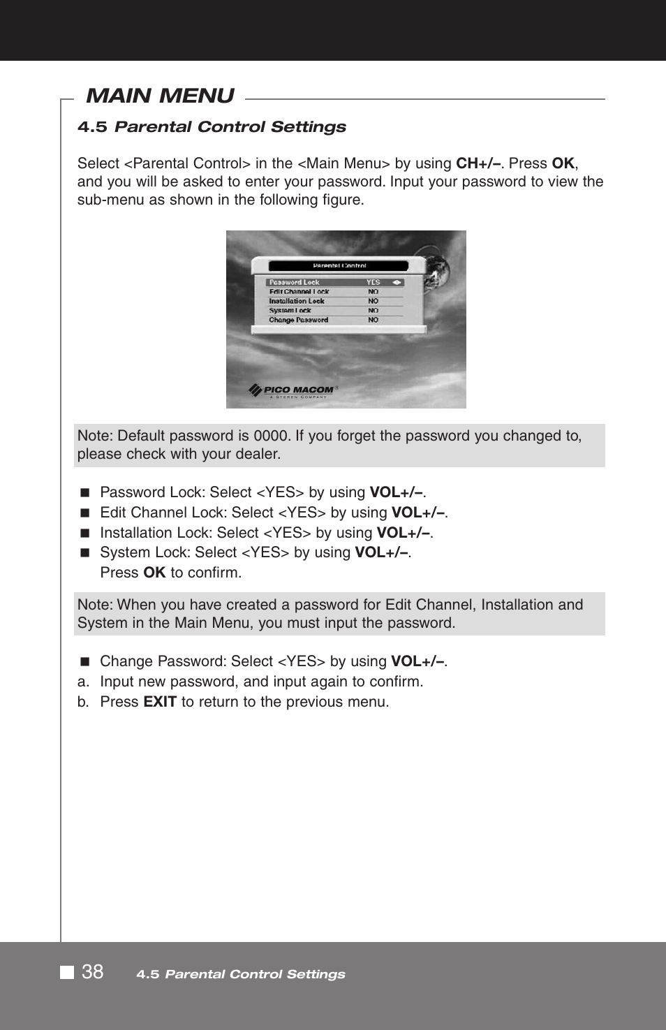 Main menu | Pico Macom SIRD-FTA User Manual | Page 38 / 52