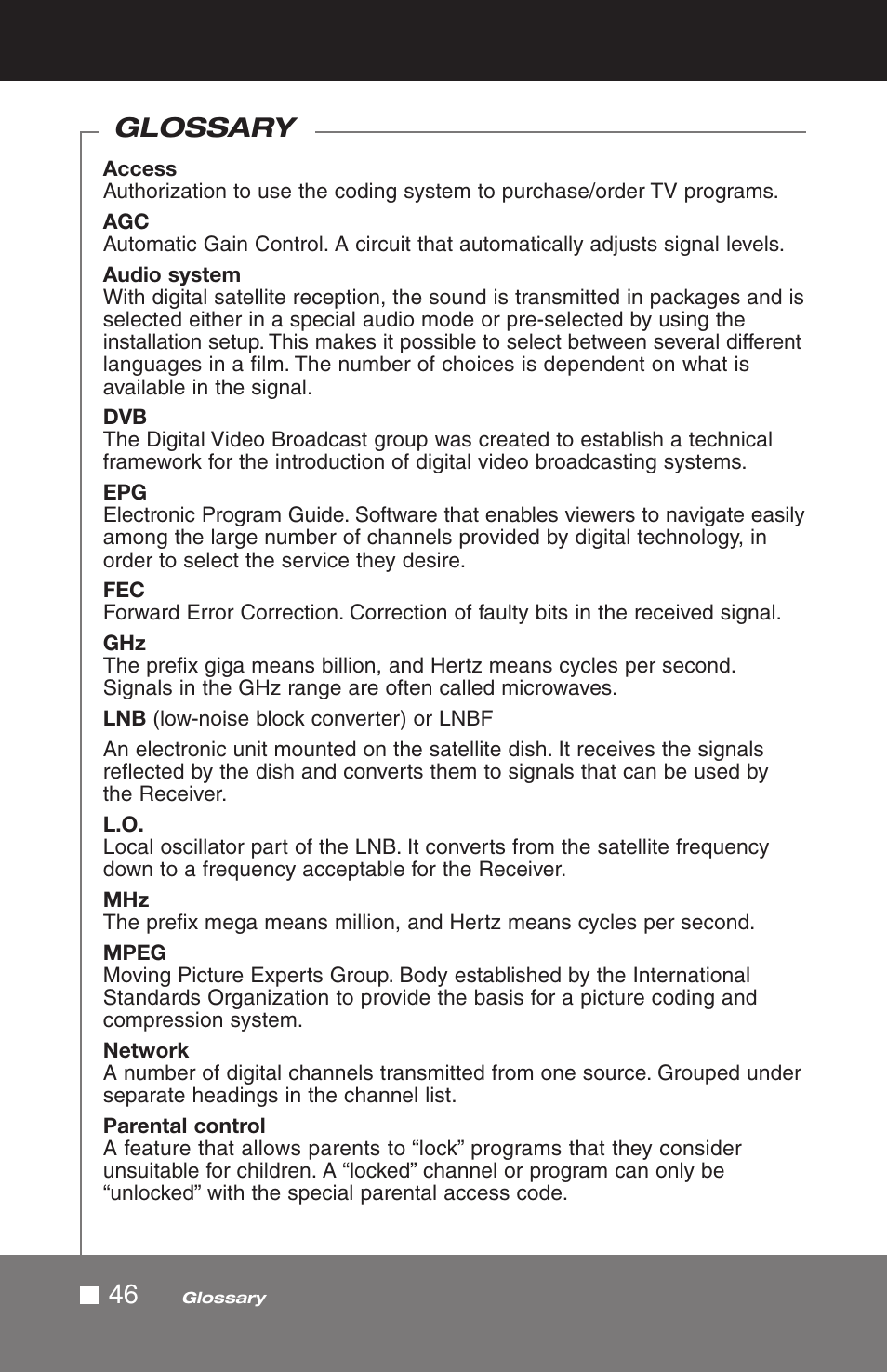 46 glossary | Pico Macom SIRD-FTA User Manual | Page 46 / 52