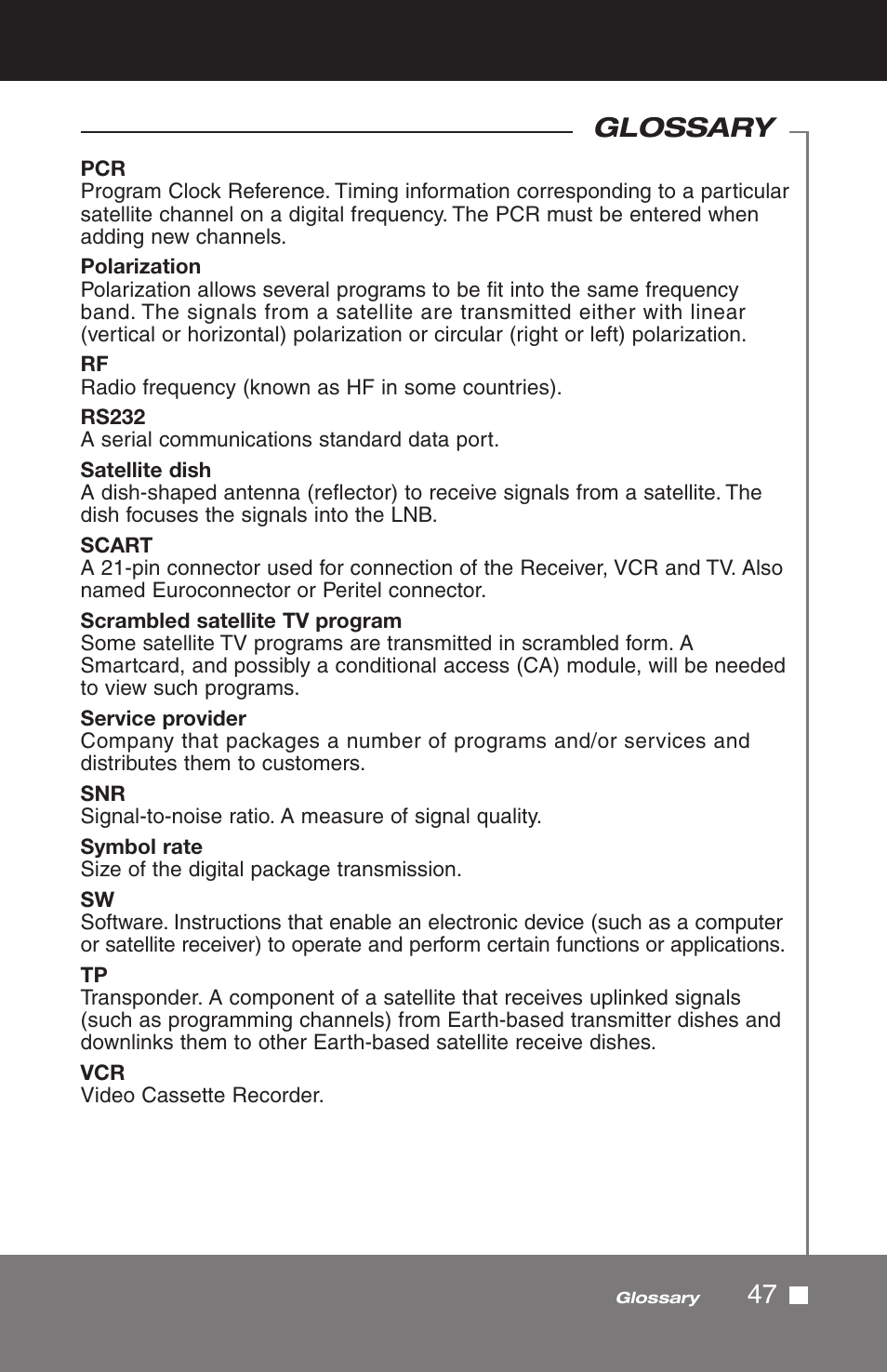 Glossary | Pico Macom SIRD-FTA User Manual | Page 47 / 52