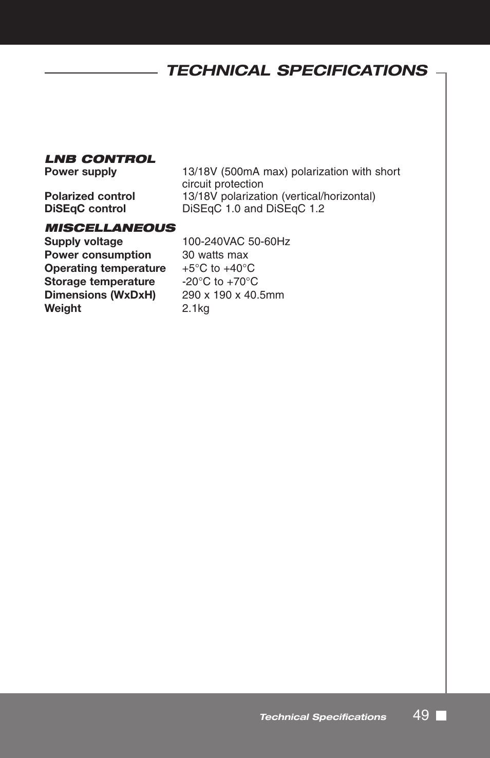 Technical specifications | Pico Macom SIRD-FTA User Manual | Page 49 / 52