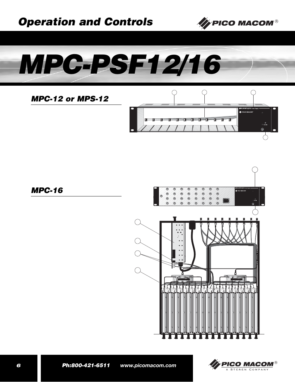 Mpc-psf12/16, Operation and controls, Mpc-12 or mps-12 | Mpc-16 | Pico Macom MPC-PSF16 User Manual | Page 6 / 8