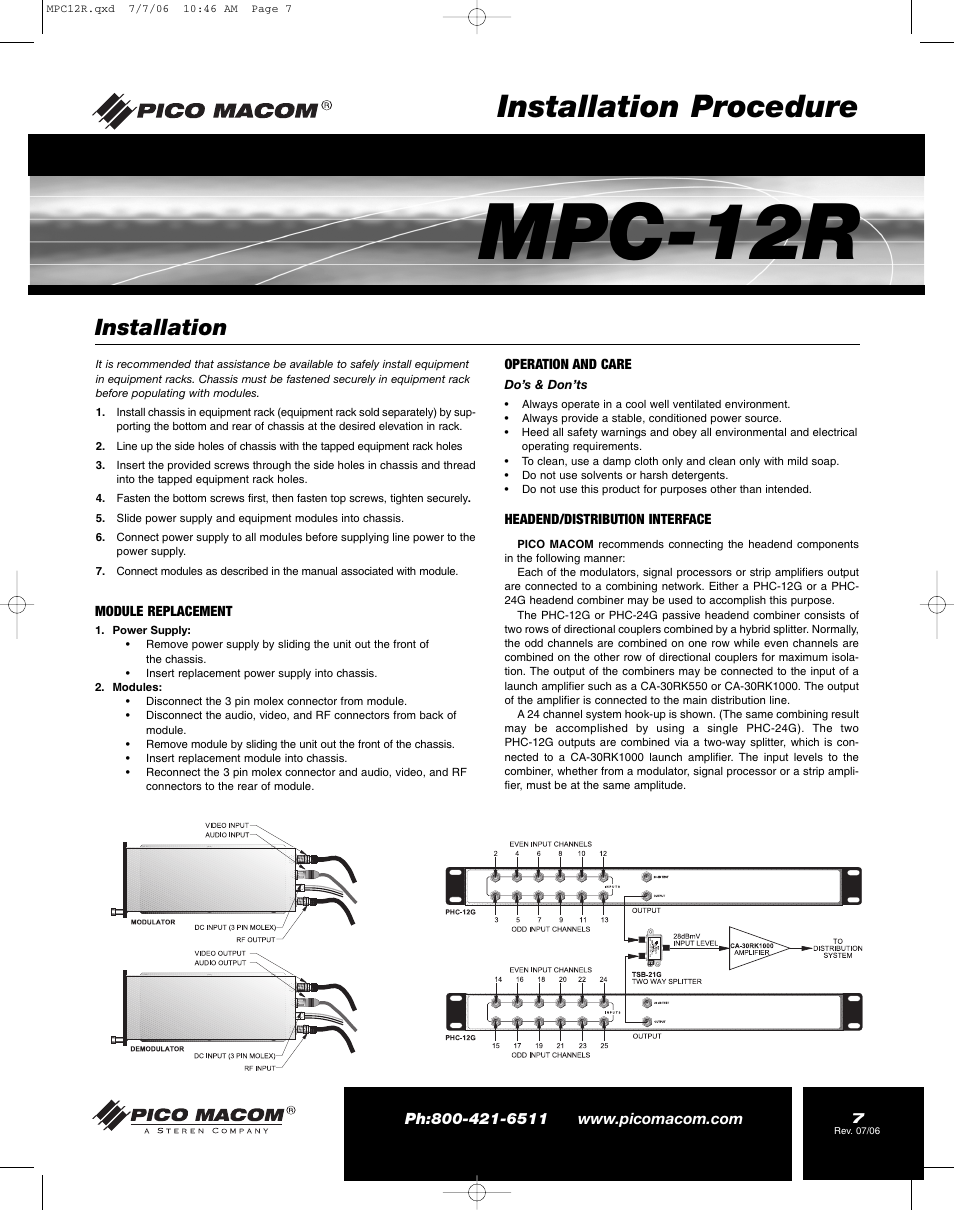 Mpc-12r, Installation procedure, Installation | Pico Macom MPC-12R User Manual | Page 7 / 8