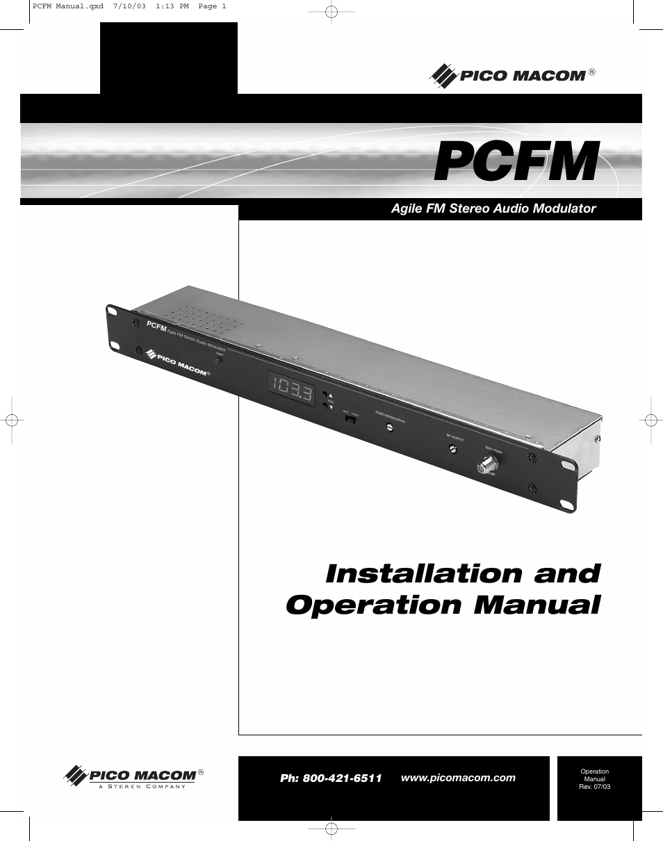 Pico Macom FM Stereo Audio Modulator User Manual | 8 pages
