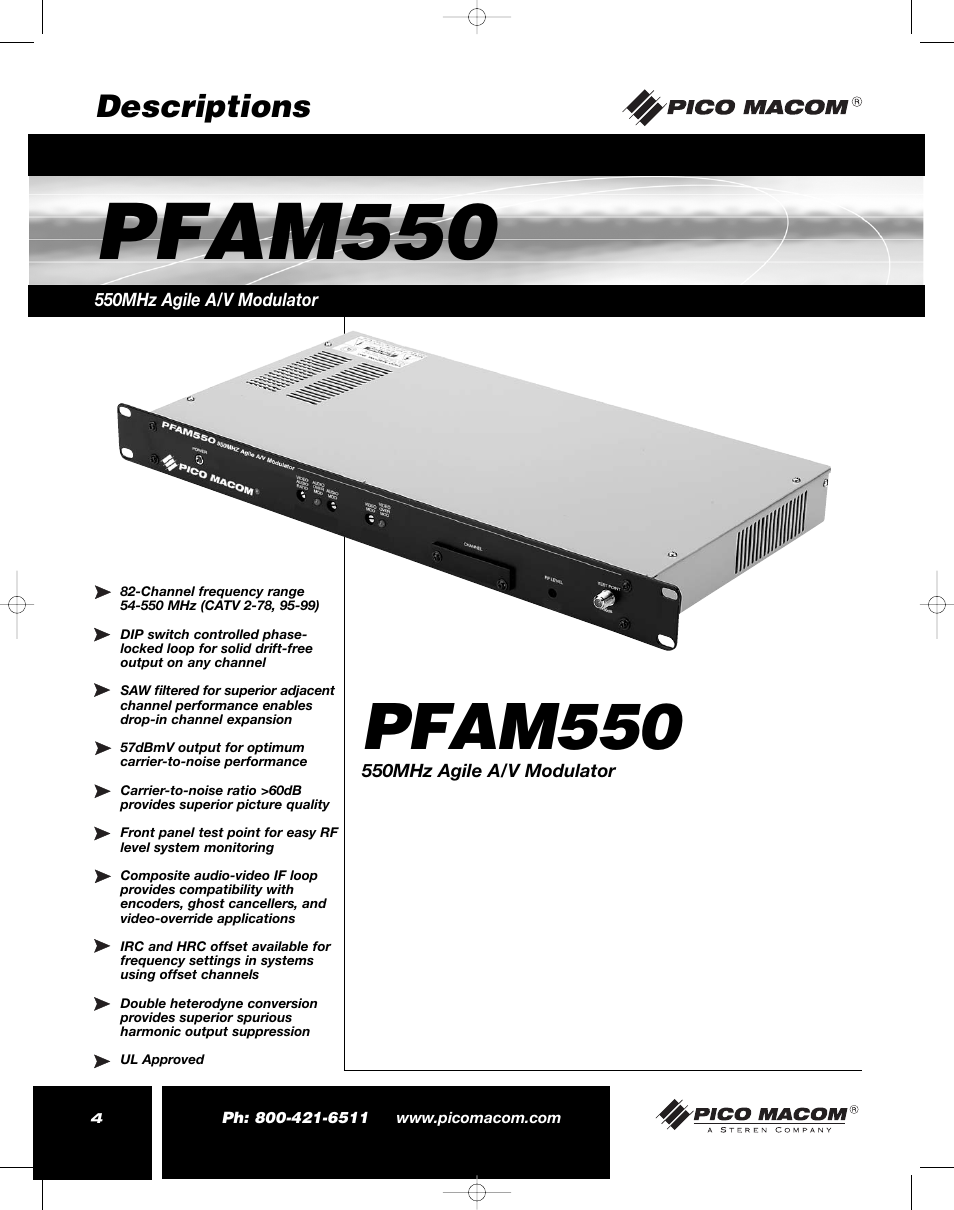 Pfam550, Descriptions | Pico Macom PFAM550 User Manual | Page 4 / 8