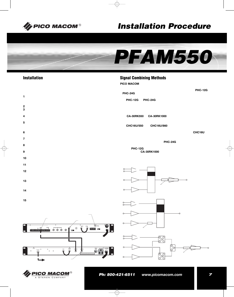 Pfam550, Installation procedure, Signal combining methods | Installation | Pico Macom PFAM550 User Manual | Page 7 / 8