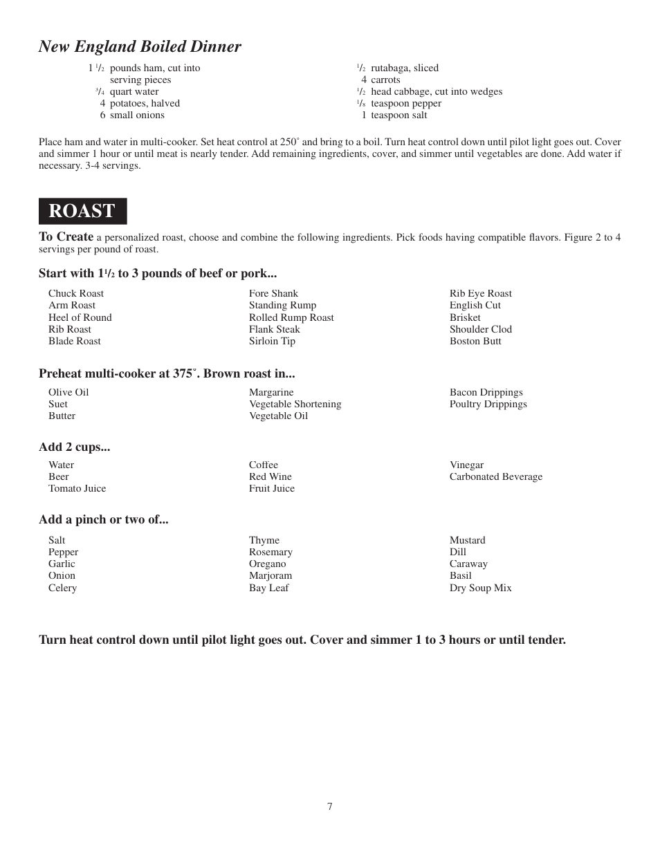 Roast, New england boiled dinner | Presto Kitchen Kettle User Manual | Page 7 / 12