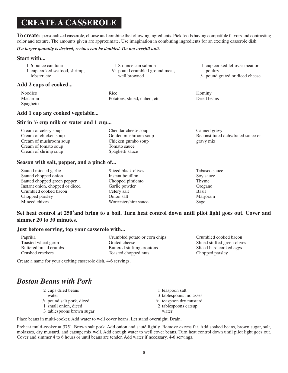 Create a casserole, Boston beans with pork | Presto Kitchen Kettle User Manual | Page 8 / 12