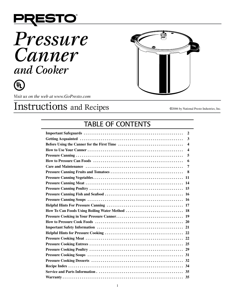 Presto Pressure Canner and Cooker User Manual | 35 pages