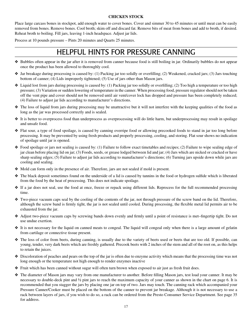 Helpful hints for pressure canning | Presto Pressure Canner and Cooker User Manual | Page 17 / 35