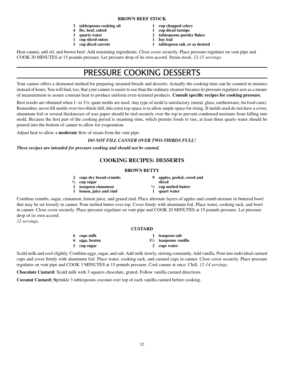 Pressure cooking desserts, Cooking recipes: desserts | Presto Pressure Canner and Cooker User Manual | Page 32 / 35