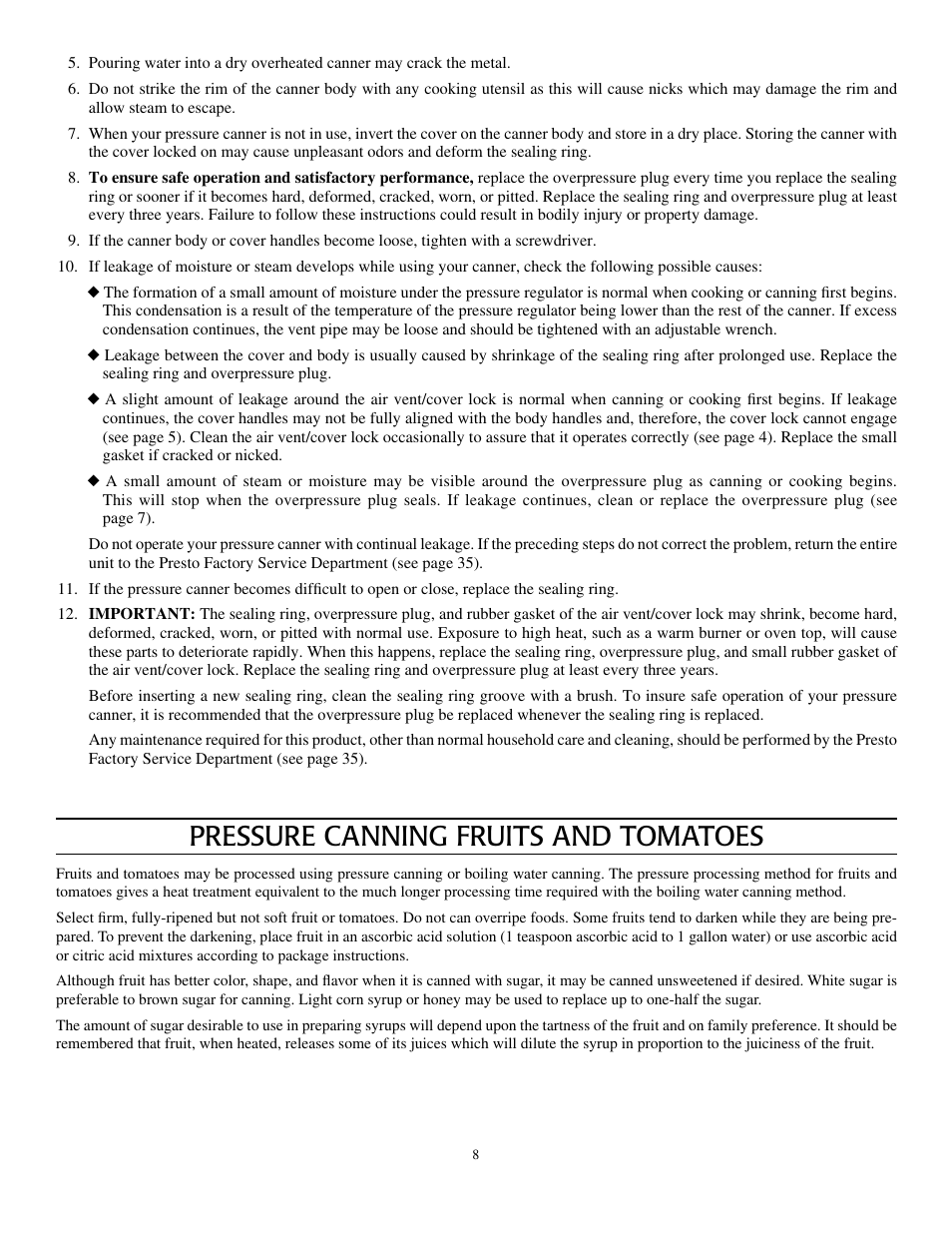 Pressure canning fruits and tomatoes | Presto Pressure Canner and Cooker User Manual | Page 8 / 35