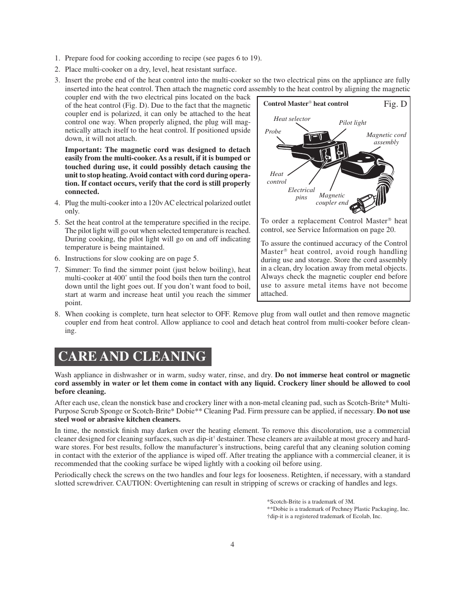 Care and cleaning | Presto Electric multi-cooker User Manual | Page 4 / 20