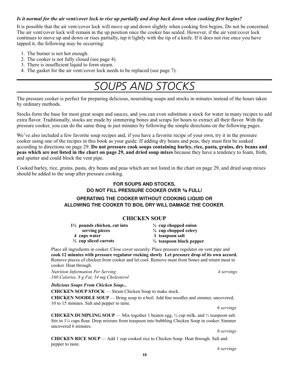 Soups and stocks | Presto 1362 User Manual | Page 10 / 38