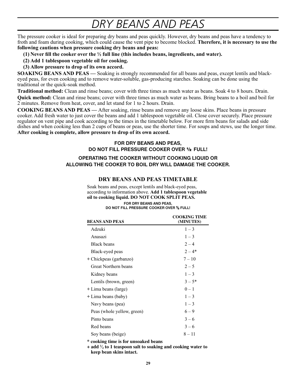 Dry beans and peas | Presto 1362 User Manual | Page 29 / 38