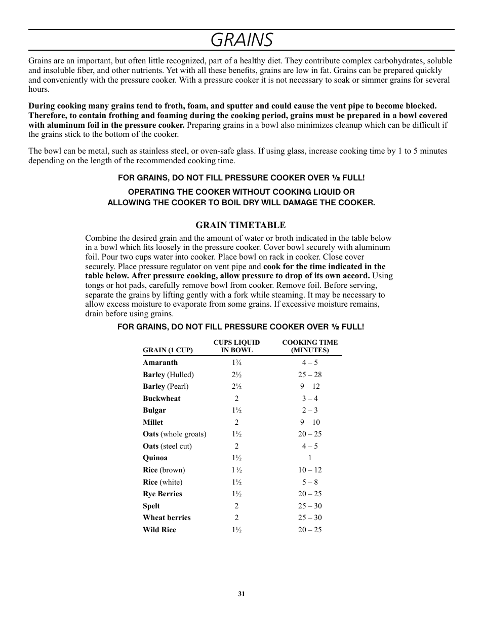 Grains | Presto 1362 User Manual | Page 31 / 38