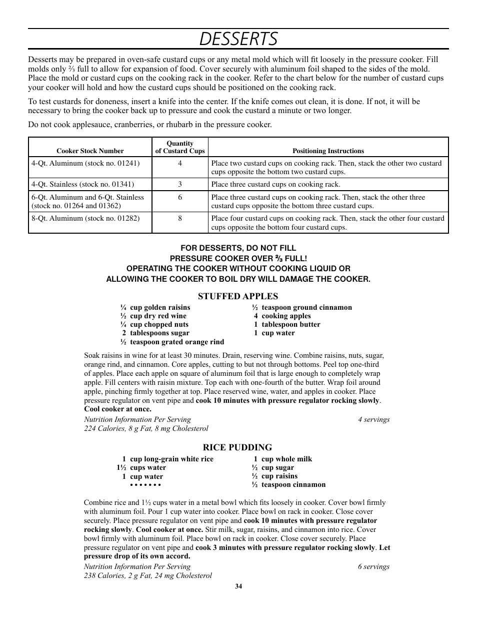 Desserts | Presto 1362 User Manual | Page 34 / 38