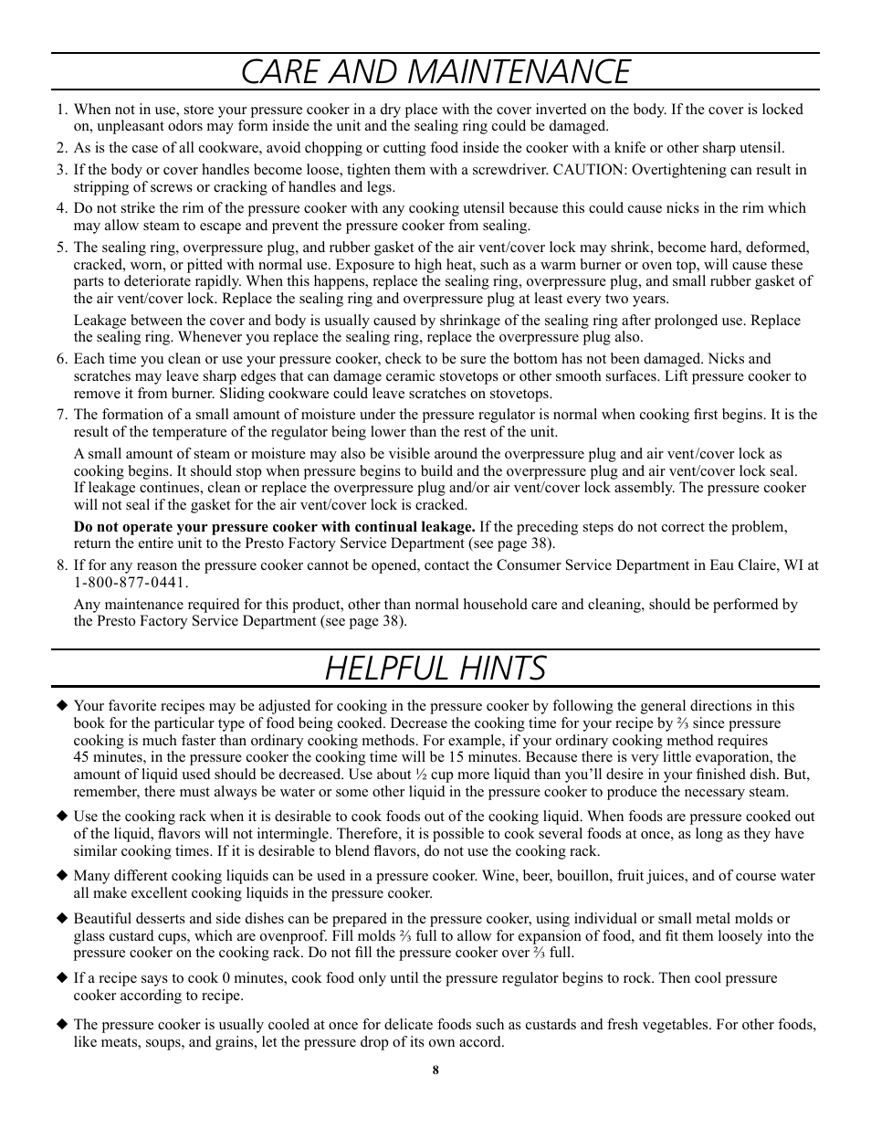 Care and maintenance, Helpful hints | Presto 1362 User Manual | Page 8 / 38