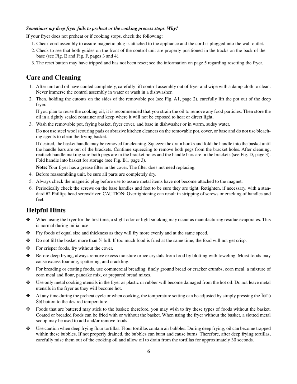 Care and cleaning, Helpful hints | Presto Digital ProFry User Manual | Page 6 / 11