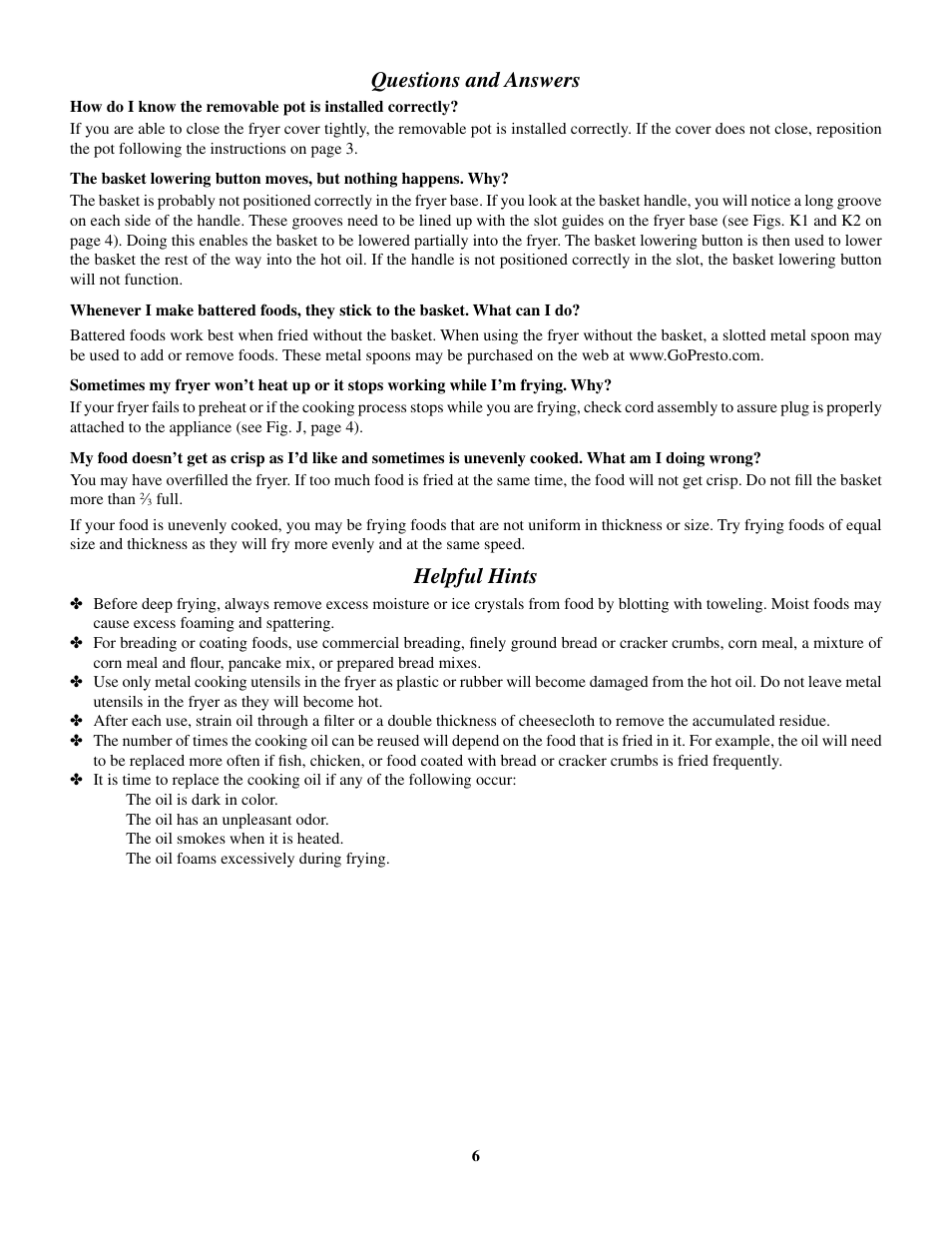 Questions and answers, Helpful hints | Presto CoolDaddy User Manual | Page 6 / 9