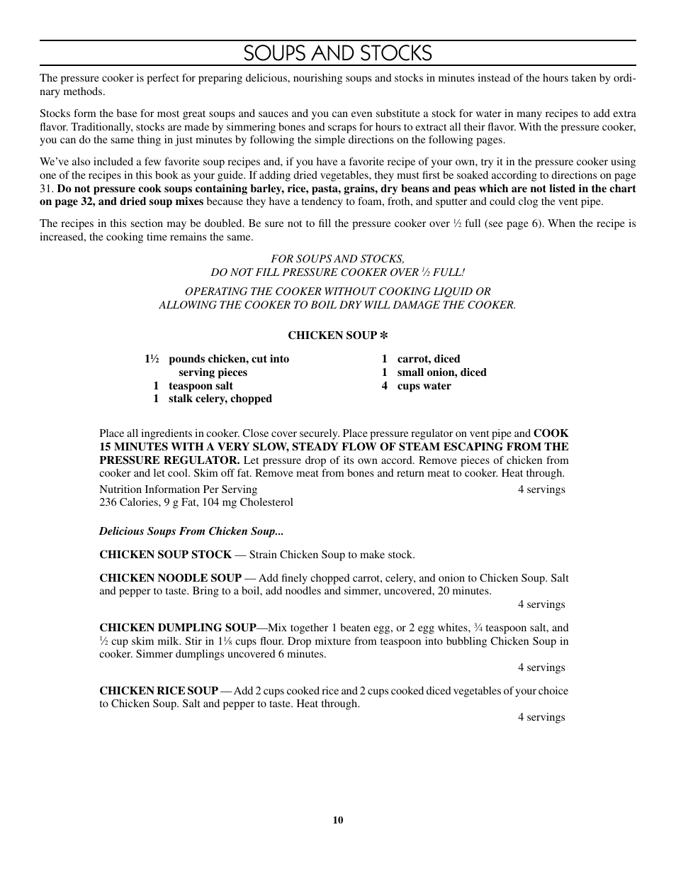 Soups and stocks | Presto 8-Quart Stainless Steel Pressure Cooker User Manual | Page 10 / 43