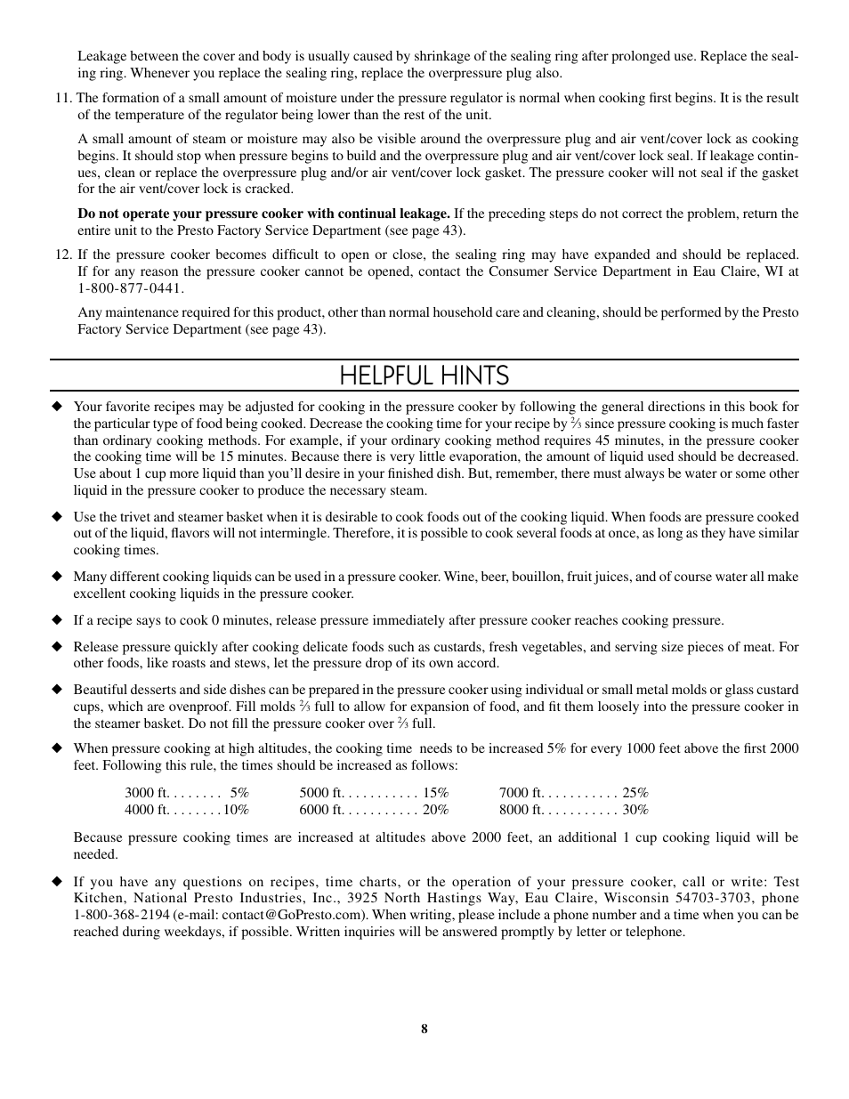 Helpful hints | Presto 8-Quart Stainless Steel Pressure Cooker User Manual | Page 8 / 43