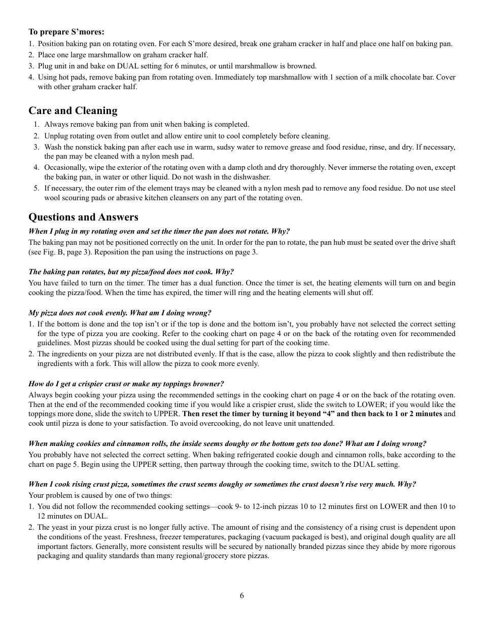 Care and cleaning, Questions and answers | Presto Pizzazz User Manual | Page 6 / 8