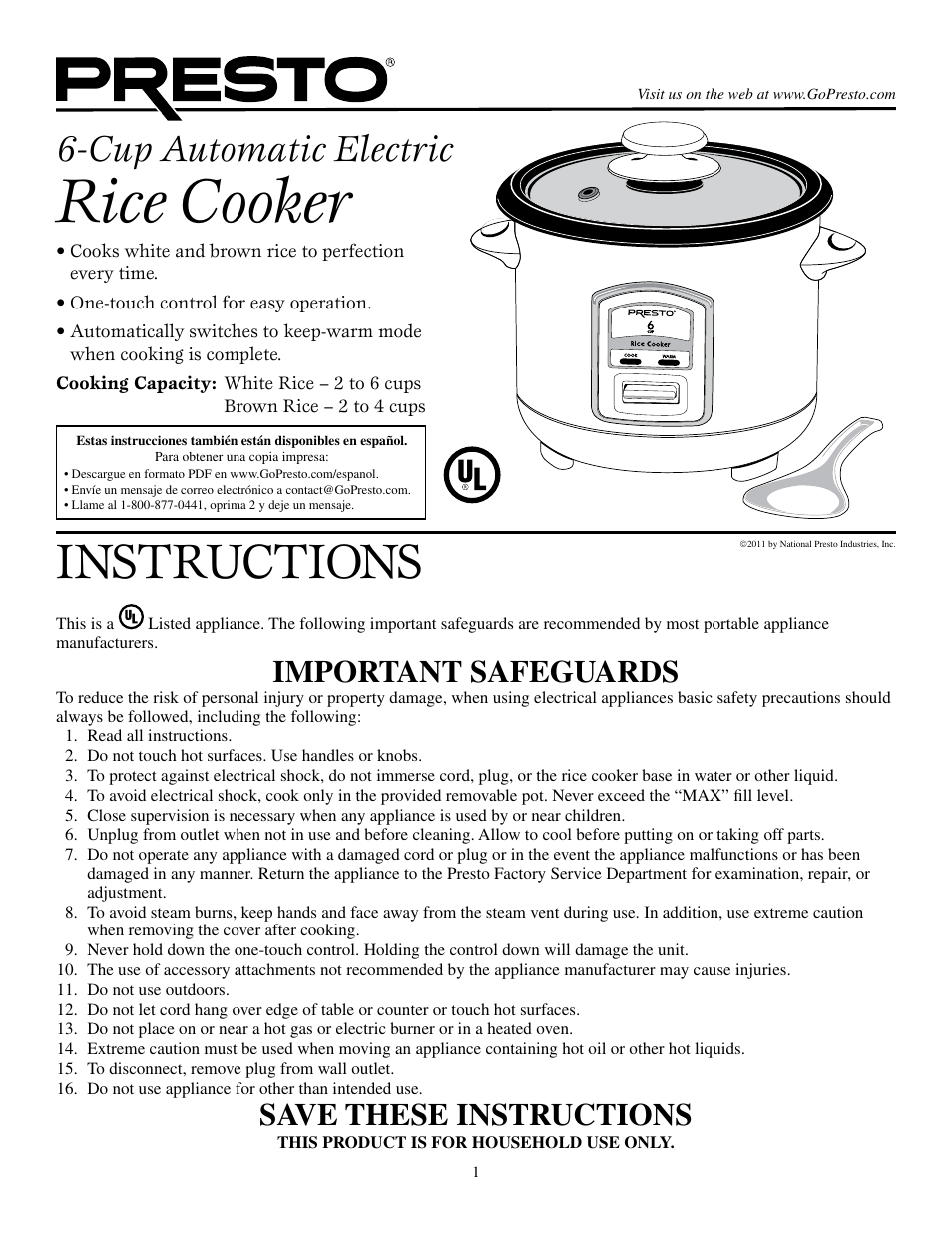 Presto 5810 User Manual | 5 pages