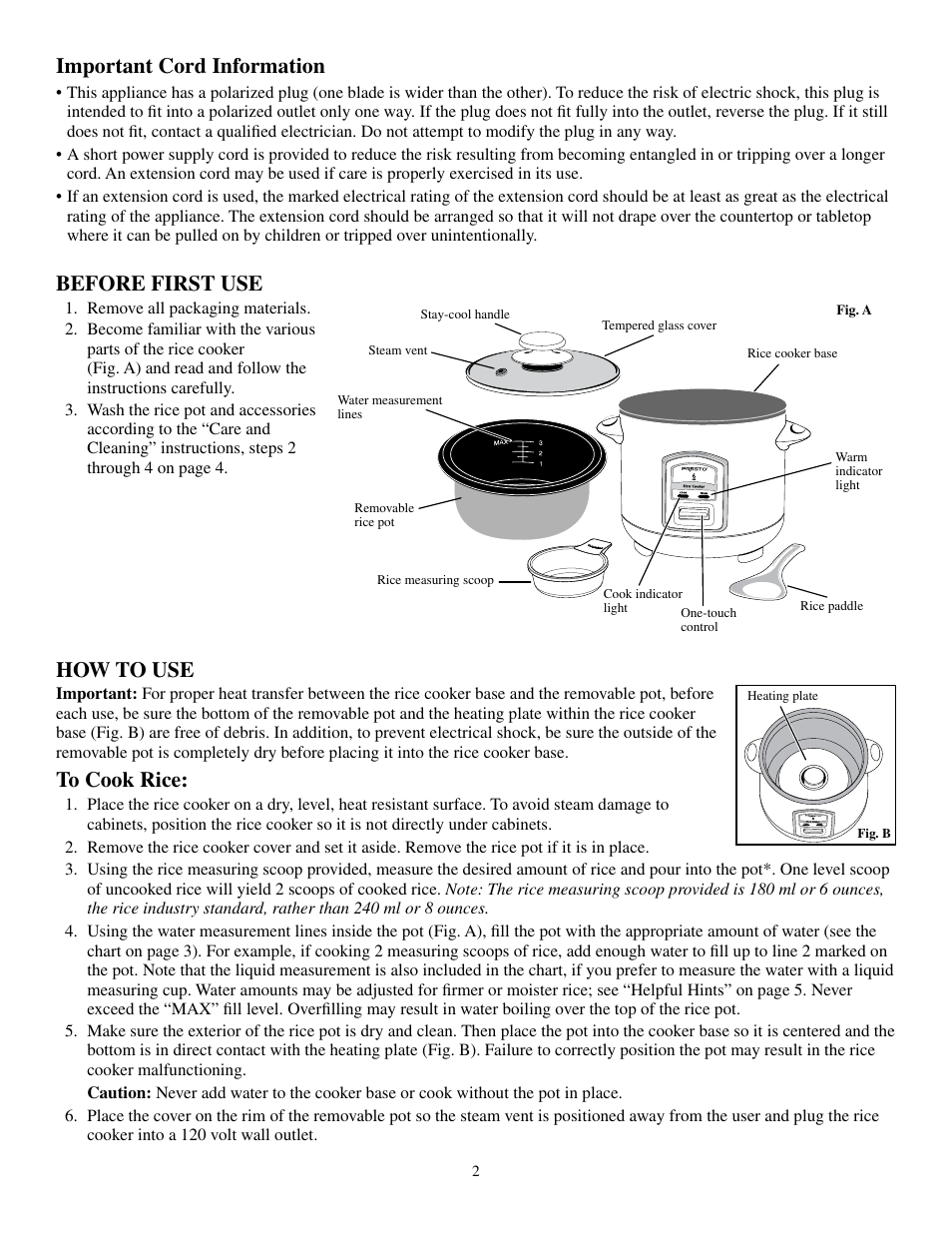 Important cord information, Before first use, How to use | Presto 5810 User Manual | Page 2 / 5
