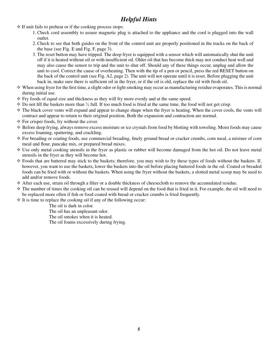 Helpful hints | Presto Dual Basket ProFry User Manual | Page 5 / 8