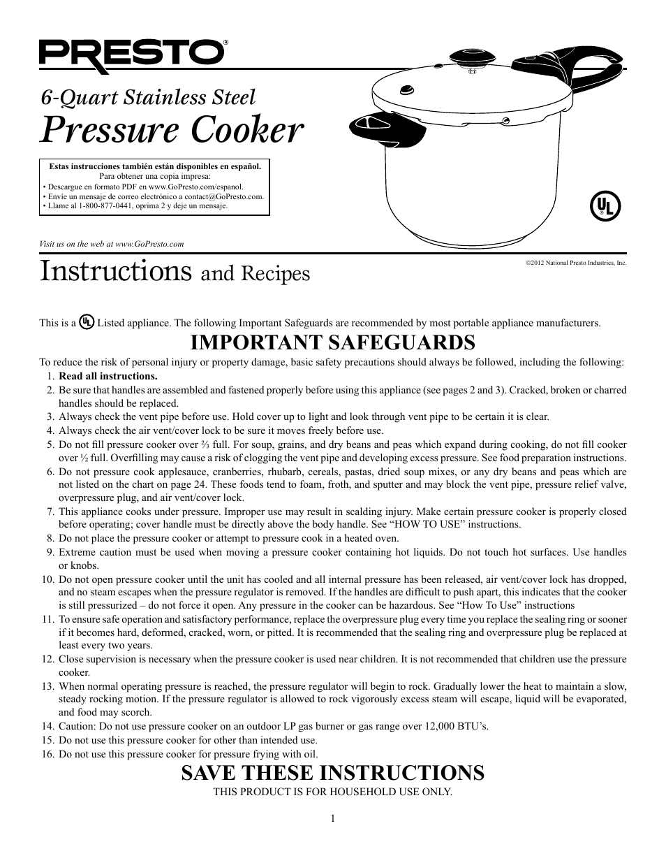 Presto Electric Pressure Cooker User Manual | 30 pages