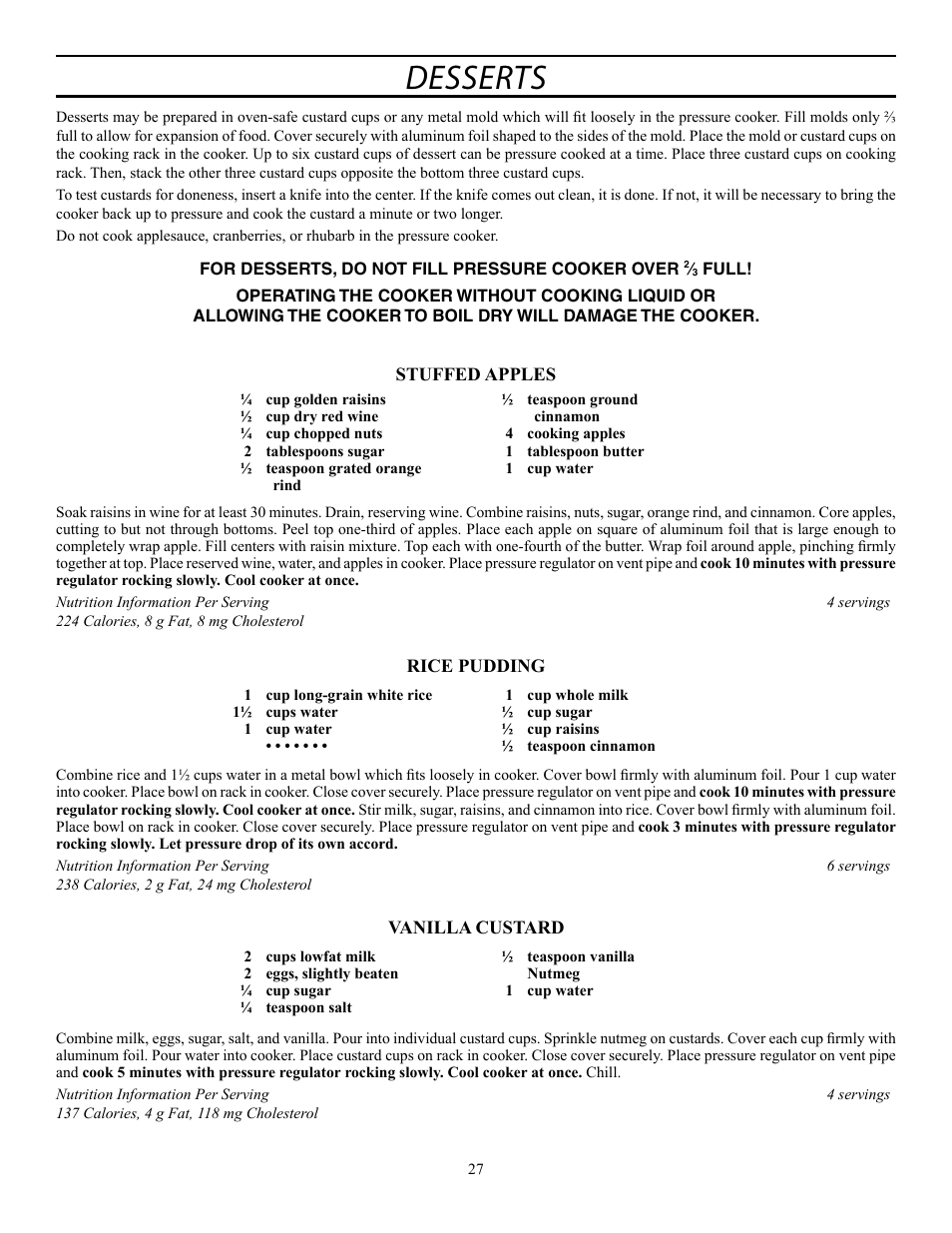 Desserts | Presto Electric Pressure Cooker User Manual | Page 27 / 30