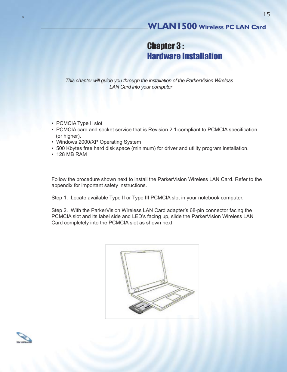 Wlan1500, Chapter 3 : hardware installation | ParkerVision WLAN1500 User Manual | Page 13 / 34